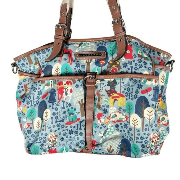 Lily Bloom Canvas Shoulder Bag Doggy Print Who Let the Dogs Out Handbag Tote - Picture 2 of 9
